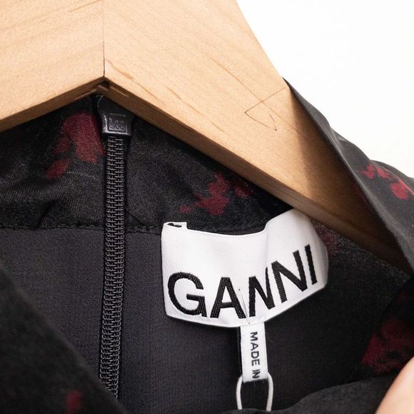 GANNI Floral Print Organza Short Shift Dress in Phantom 252 Size 42 NWT - Picture 3 of 11